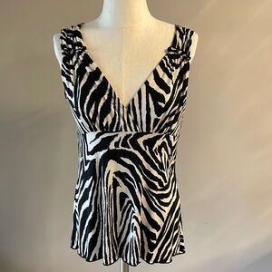 SHARON MAX made in USA women’s empire waist / stretch ZEBRA tank top size Large